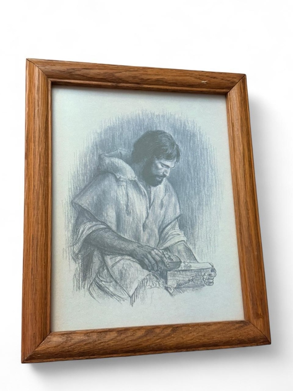 The carpenter Framed Black Pencil Drawing of Man Reading -